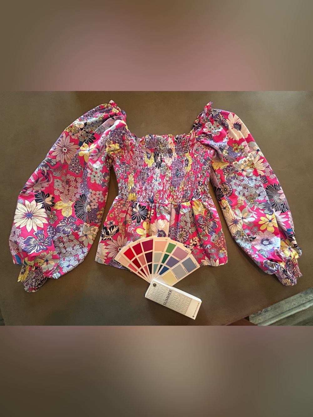 Floral Off-Shoulder Smocked Top in HOC summer colors